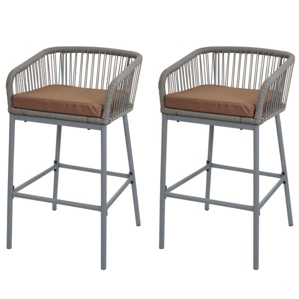 Zwei Barstühle mit Armlehne und Sitzkissen