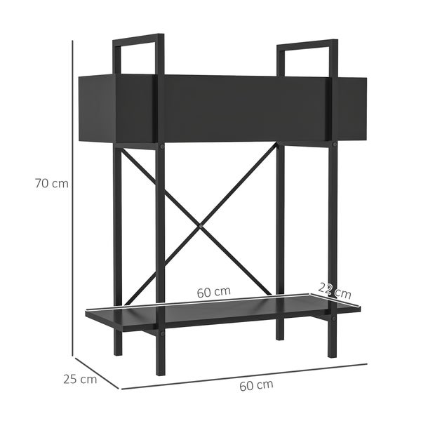 Outsunny 2-Etagen Pflanzenständer, Blumenständer für Innen Außen, Pflanzenregal aus Metall, mehrstöckig Blumenregal, 70 cm hoch Blumentreppe für Wohnzimmer, Garten Balkon Deko, Schwarz