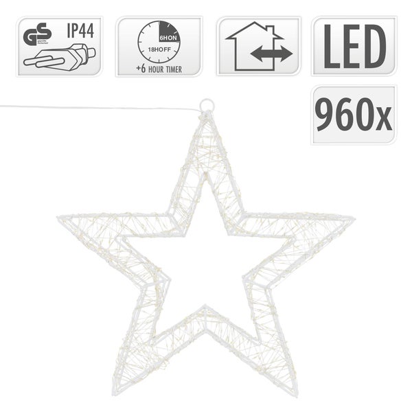 ECD Germany LED-Weihnachtsstern 38 cm mit 960 warmweißen LEDs und Timer, Innen/Außen, IP44 Wasserdicht, Leuchtstern aus Metall, LED Drahtstern zum Aufhängen für Weihnachten, Weihnachtsdeko Fensterdeko