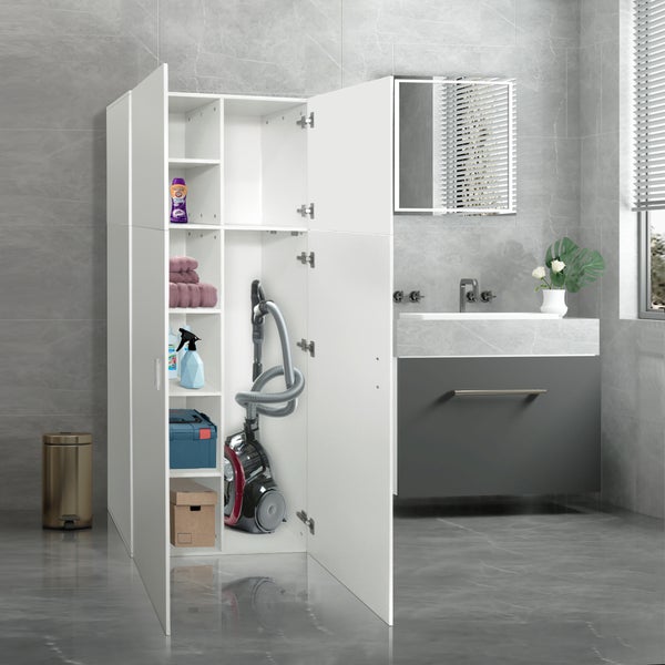 ML-Design Mehrzweckschrank mit 2 Türen und 8 Fächern, Holz, Weiß, 80x182,4x37 cm, hoch, modern, Allzweckschrank Putzschrank Staubsaugerschrank Besenschrank Haushaltsschrank Badezimmerschrank Universal