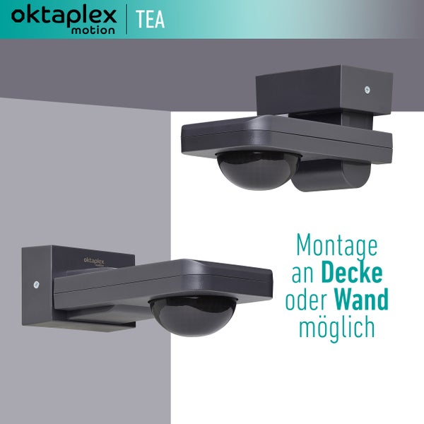 Oktaplex Tea Bewegungsmelder 360 Grad anthrazit inkl. Fernbedienung IP65 schwenkbar für Wand / Decke