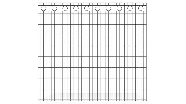 Doppelstabmatte 6/5/6 mit Kreis ZAUNGURU BASIC-Linie, Schmuckzaun, Höhe: 183cm, Breite: 200,5cm, Doppelstabmattenzaun verzinkt und zusätzlich in RAL 7016 Anthrazitgrau pulverbeschichtet