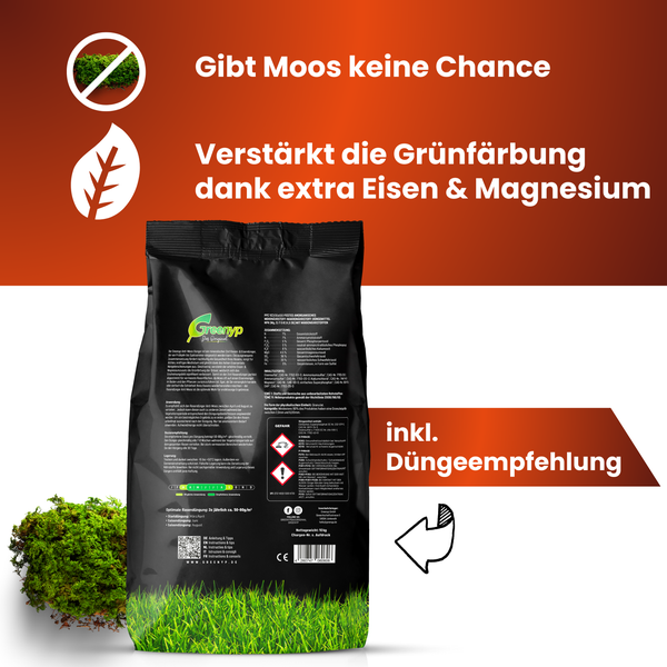 Greenyp Anti Moos Rasendünger I 2in1 Rasen- & Eisendünger 20kg für 400m² | Für Rasenflächen mit Moos | Rasendünger + Eisensulfat I Frühjahr bis Herbst