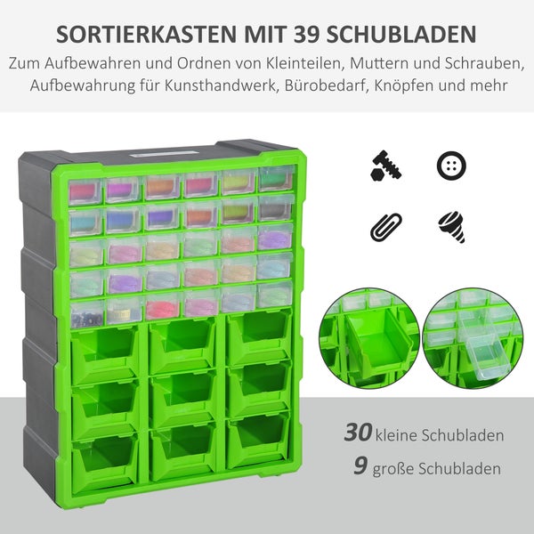 DURHAND Sortierkasten, L38 x B16 x H47,5 cm, PP, Grün