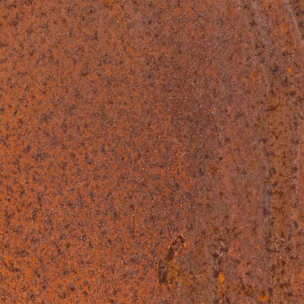 Nahaufnahme einer Metalloberfläche mit starker Roststruktur und korrodierten Details.