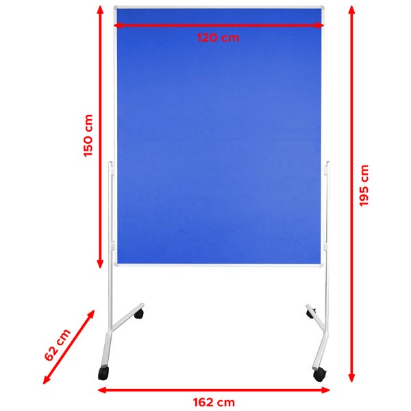 Moderationstafel UP - einteilige Metaplanwand mit Filz-Oberfläche - mobil dank Rollen - beidseitig nutzbar - Filz-Moderationswand 120x150 cm - Blau