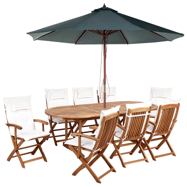Gartenmöbel Set 8-Sitzer MAUI II mit Schirm Akazienholz Cremeweiß