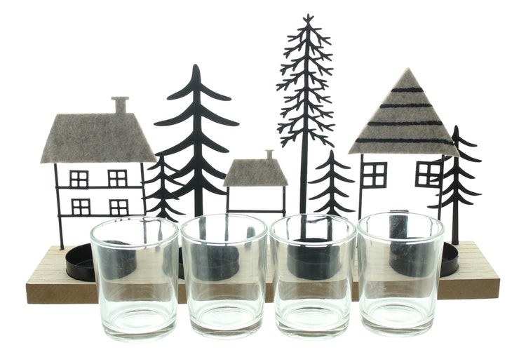 Dekorative Teelichthalter mit Haus- und Baum Motiven