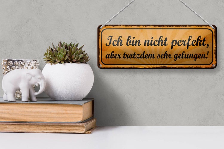 Blechschild Spruch 27x10cm ich bin nicht perfekt aber sehr Dekoration