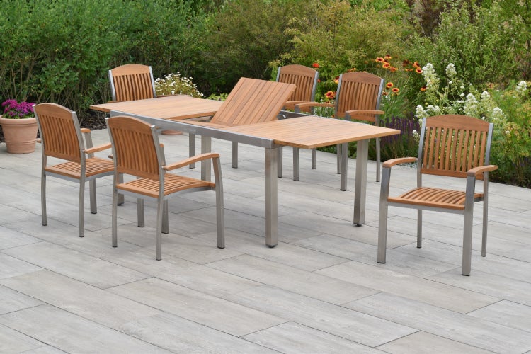 Keros Gartenmöbelset 7tlg., Stapelsessel, Ausziehtisch 180 (240) x 100 cm