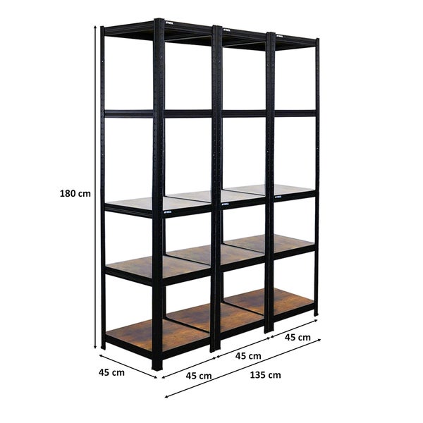 PROREGAL Mega Deal 3x Vintage Series Schwerlastregal Ragnar HxBxT 180x45x45cm Fachlast 100kg Vintagebraun-Schwarz, Steckregal, Garagenregal, Lagerregal