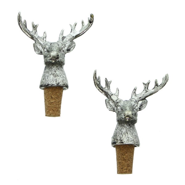 FRANK FLECHTWAREN | Flaschenkorken Silberhirsch, 2er Set, KUNSTSTOFF, KORK, 7 x 4 x 10 cm