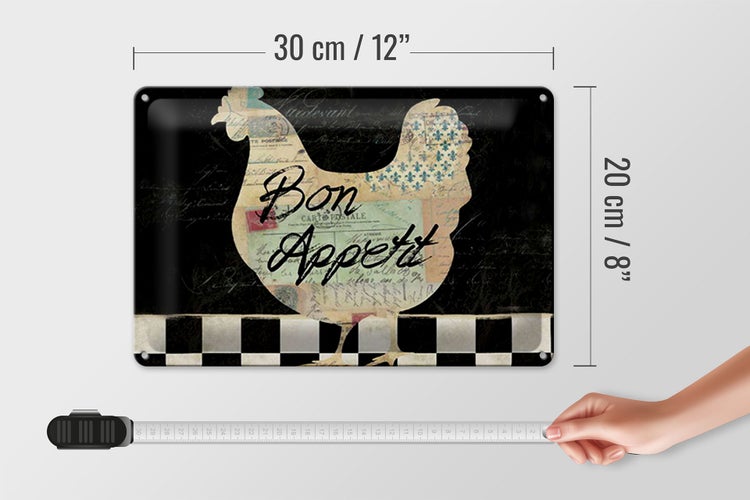 Blechschild Spruch 30x20cm Huhn Hühner Bon Appetit