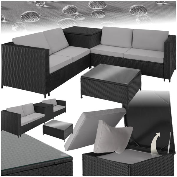 Rattan Lounge tectake Siena mit Sicherheitsglasplatte für 4 Personen schwarz/grau