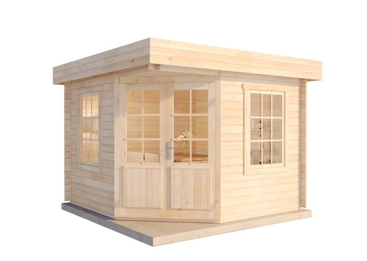 Alpholz 5-Eck Gartenhaus Monica-28 aus Massiv-holz, Gerätehaus mit 28 mm Wandstärke, Garten Holzhaus inklusive Montagematerial, Geräteschuppen Größe: 300 x 300 cm, Flachdach