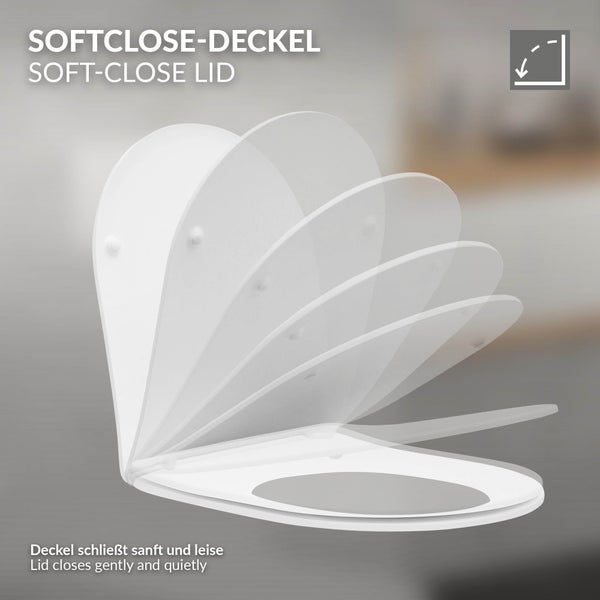 ECD Germany Spülrandloses Hänge WC Keramik Weiß matt mit Nano Beschichtung, Wand-WC lang 52 cm, Toilette mit WC-Sitz abnehmbar aus Duroplast Softclose Absenkautomatik, Tiefspüler-WC mit Lotus Effekt