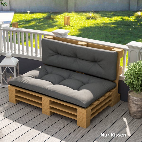 Outsunny Palettenkissen 2er Set Wasserabweisend Sitzkissen Palettenpolster mit Getuftetem Design Rückenlehne Outdoor Kissen Palettenauflagen für Europaletten Palettensofa 120 x 77 x 10 cm Dunkelgrau