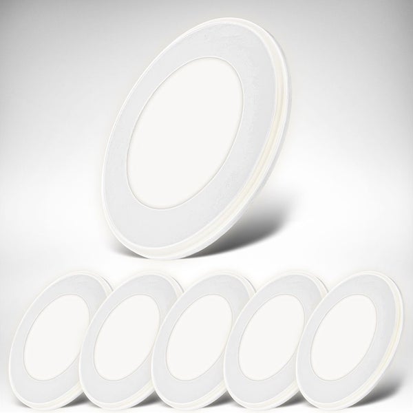 Einbaustrahler 68mm 6er Set - 230V, 4,9W, 425ml, LED, Nachtlichtring, warmweiß, weiß
