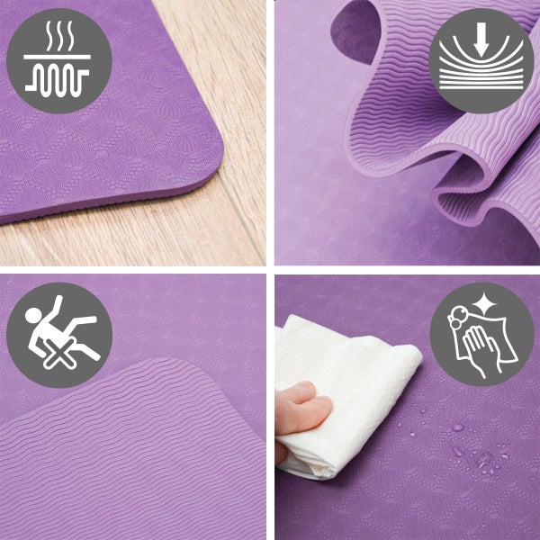 200x116 XXL Fitnessmatte - Rutschfest  - 6mm Extra Breite Yogamatte Aubergine