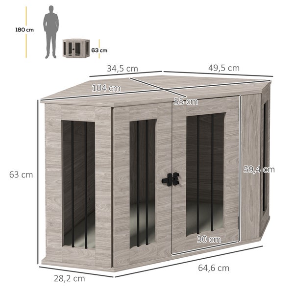 PawHut Hundekäfig, Eckige Hundehütte Hundebox mit Kissen, Hundehaus mit Türriegel, Haustierkäfig für mittelgroße Hunde, Walnuss, 104 x 55 x 63 cm