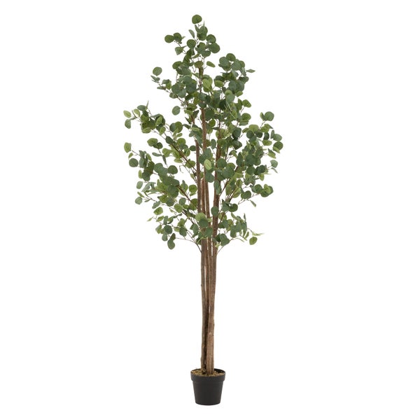 ML-Design Künstliche Eukalyptus 210 cm, Künstliche Pflanzen groß, Kunstpflanze mit Naturholzstamm, Fake Plastikpflanzen im Topf, Deko für Drinnen und Draußen, Kunstbaum wie echt für Wohnzimmer Büro
