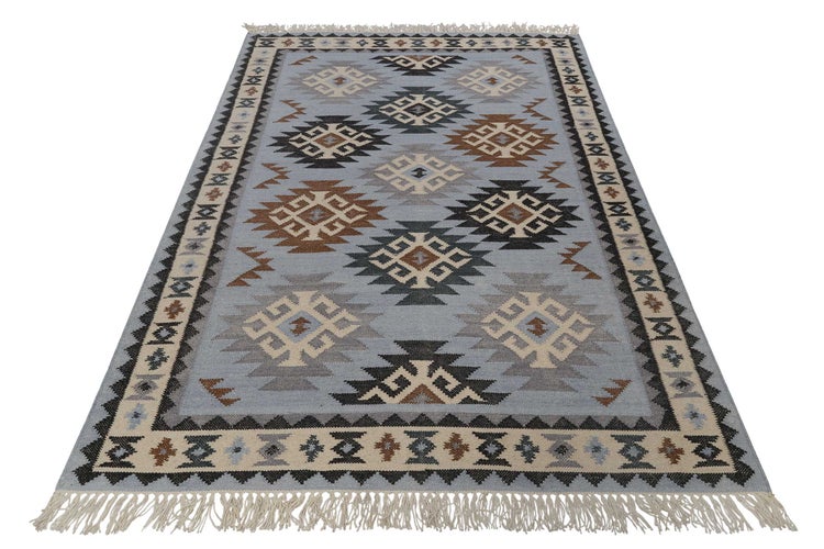 Kelim Teppich Hellblau aus Wolle Blancard Green Looop 80x150 cm