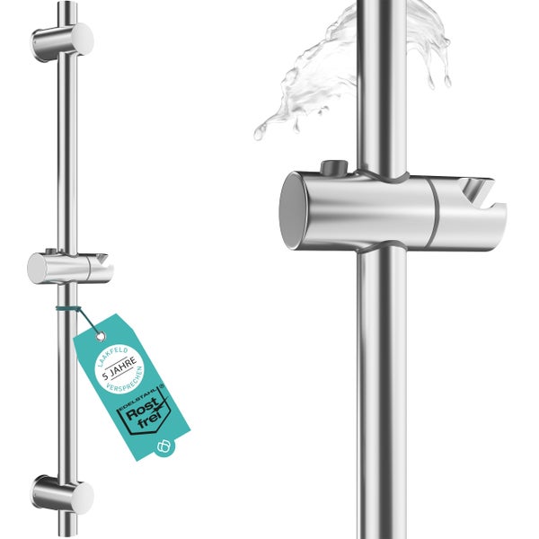 Edelstahl Duschstange 66cm rostfrei - Brausestange variable Bohrlöcher dank flexibler Wandhalterungen - Dusch Stange & top Slider (einfach, flexibel, stabil) - Wandstange variabel (Optik matt)