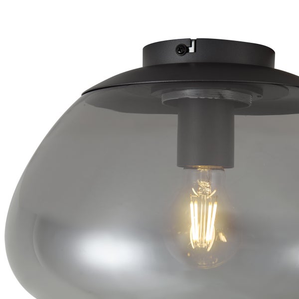 Moderne Deckenleuchte mit getöntem Glaskörper und schwarzer Halterung inklusive LED Leuchtmittel