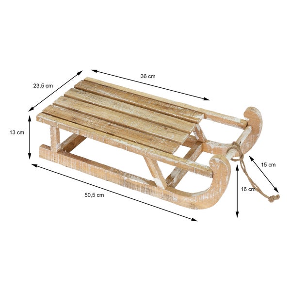 ECD Germany Deko Schlitten aus Holz, 50,5 x 13,5 x 23,5 cm, Braun, Natur, mit LED, Weihnachtsdeko, Weihnachten Dekoration, mit Batterien, Holzschlitten, Holz Deko, Dekoration, Dekoschlitten