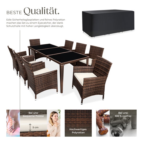 Rattan Sitzgruppe tectake Menorca 2 Bezugssets, inklusive Schutzhülle mit Aluminiumgestell schwarz/braun