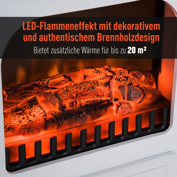 HOMCOM Elektrokamin, Flammeneffekt, 950/1850W, Überhitzungs-Schutz, Nylon, 41,5 x 28 x 54,8 cm, Metall, Kunststoff, Weiß