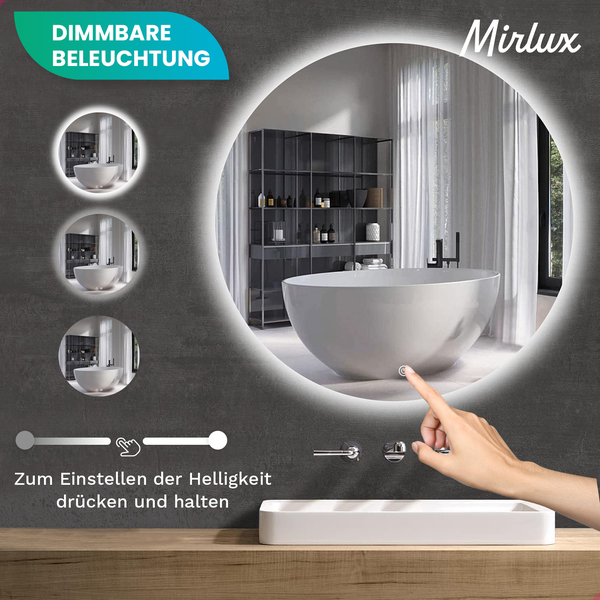 Mirlux Badezimmerspiegel mit LED Beleuchtung, Wandspiegel Rund,  Anti Kondensations Duschspiegel,  80CM
