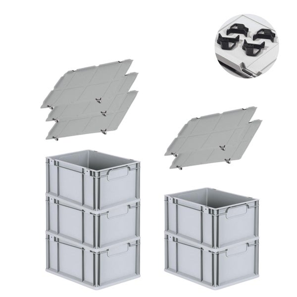 PROREGAL Spar Set 5x Eurobox Nextgen Economy Mit Auflagedeckel & 4x Schiebeschnappverschlüsse Schwarz Griffe Geschlossen HxBxT 22 x 30 x 40 cm