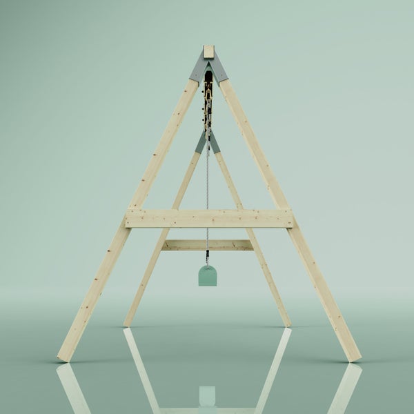 Sandkran aus Holz für Spieltürme mit Kette und Schaufel.