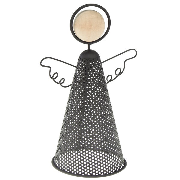 Dekorativer Engel aus Metall mit Heiligenschein aus Holz