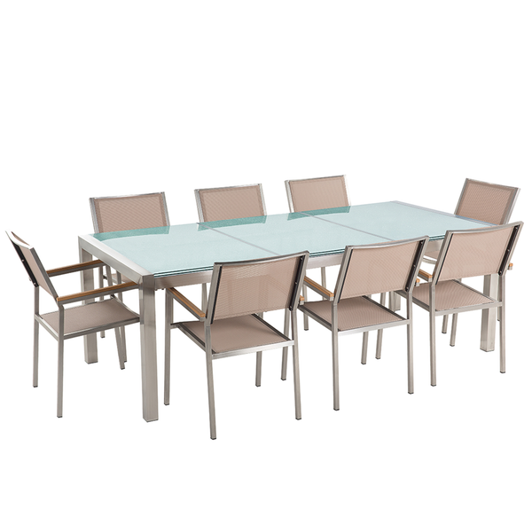Gartenmöbel Set 8-Sitzer GROSSETO Crashglas Transparent / Beige