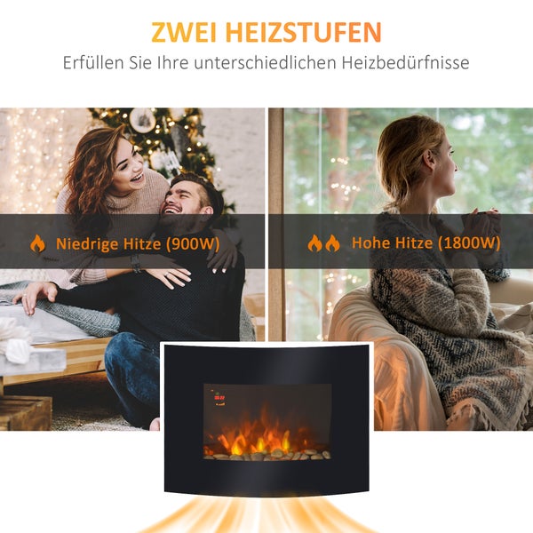 HOMCOM Elektrokamin, 65 x 11,4 x 52cm, Metall, Sicherheitsglas, Schwarz