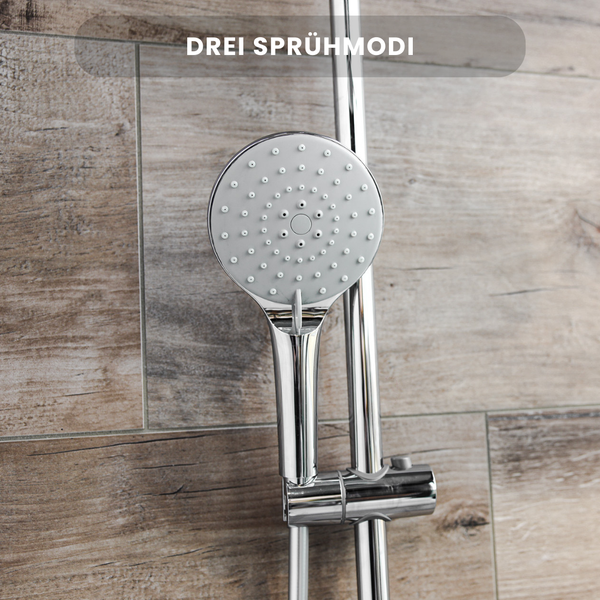 EcoRain 30% Wassersparender Regendusch-Duschset Glenn 23 CM mit Thermostatarmatur - Handbrause 12 CM - Hoher Druck - Universell - Anti-Kalk Duschkopf - Chrom