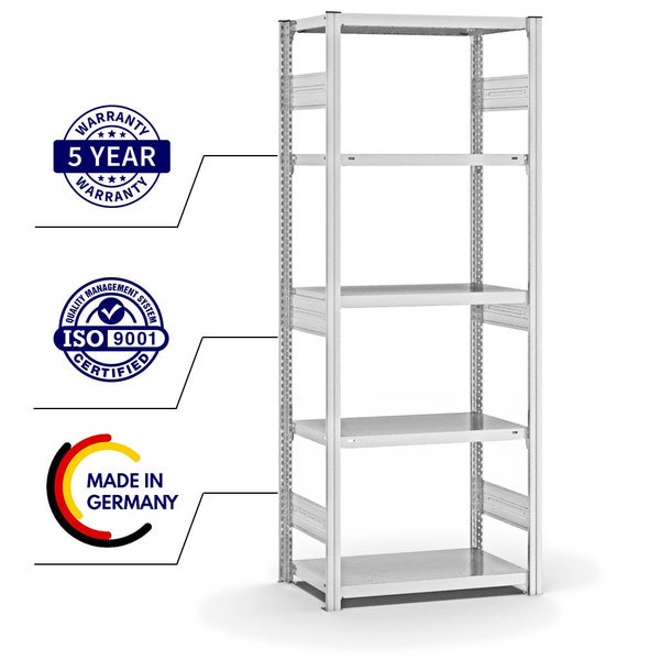PROREGAL Fachbodenregal Stecksystem T-Profil Heavy-Duty Grundregal HxBxT 200 x 75 x 40 cm 5 Ebenen Fachlast 315 kg Beidseitig Nutzbar Lichtgrau