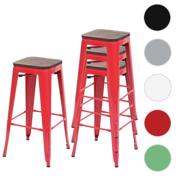 Rote Barhocker aus Metall mit Holzsitz
