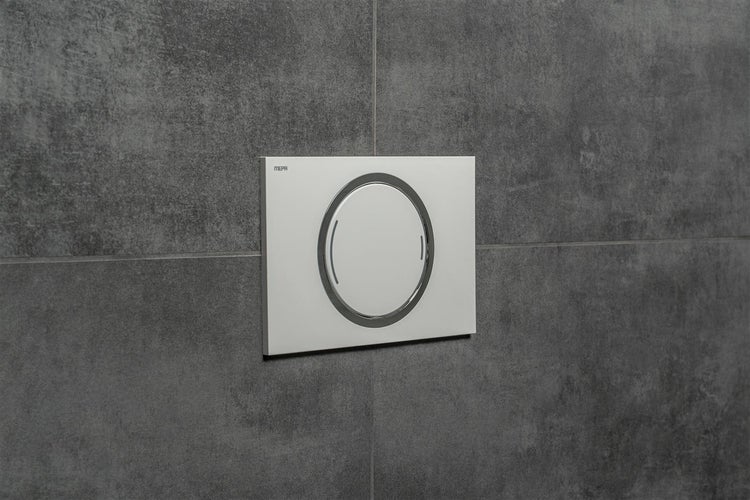 Mepa Betätigungsplatte für Unterputzspülkasten mit rundem Drücker zur Toilettenspülung an der Wand montiert
