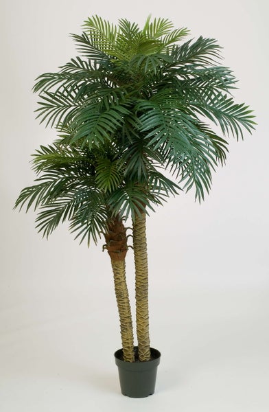 Künstlicher Schefflera-Zweig mit grün-weiß panaschierten Blättern.