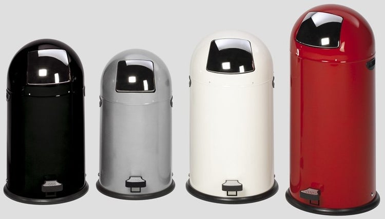 PROREGAL Klassischer Abfallsammler Mit Einwurfklappe Inneneinsatz Fußpedal 40 Liter HxBxT 73 x 46,5 x 46,5 cm Verzinkter Stahl Weiß