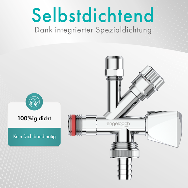 Engelbach® Kombi Eckventil 1/2 Zoll selbstdichtend mit Rückflussverhinderer - Für Kalt- und Warmwasserleitungen mit vielfältigen Anschlussmöglichkeiten