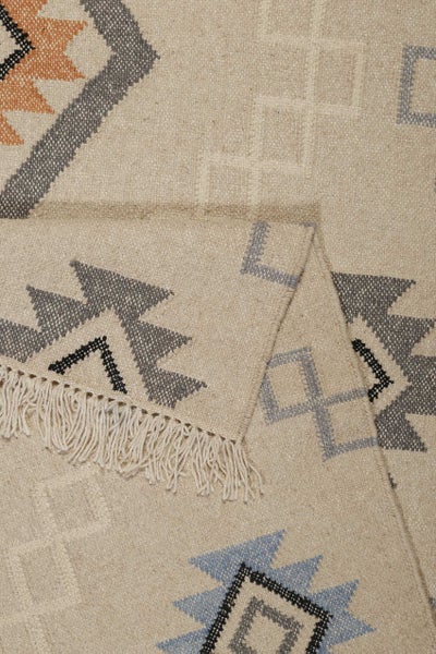 Kelim Teppich Creme Beige aus Wolle Jong Green Looop 240x340 cm