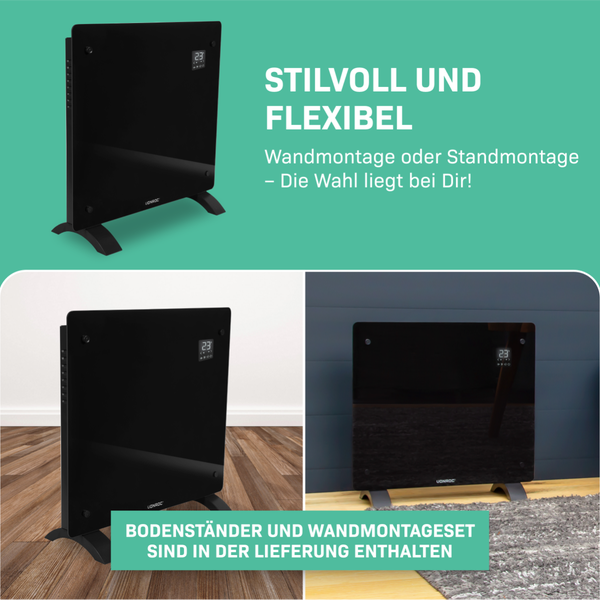 Schwarze Infrarotheizung von Vonroc zur Wand- oder Standmontage