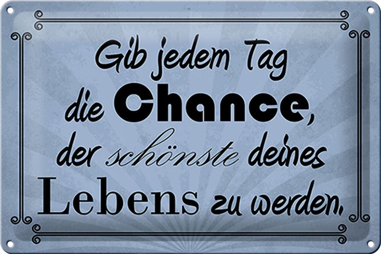 Blechschild Spruch 30x20cm gib jeden Tag die Chance