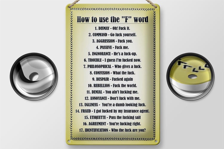 Blechschild Spruch 20x30cm How to use the F word