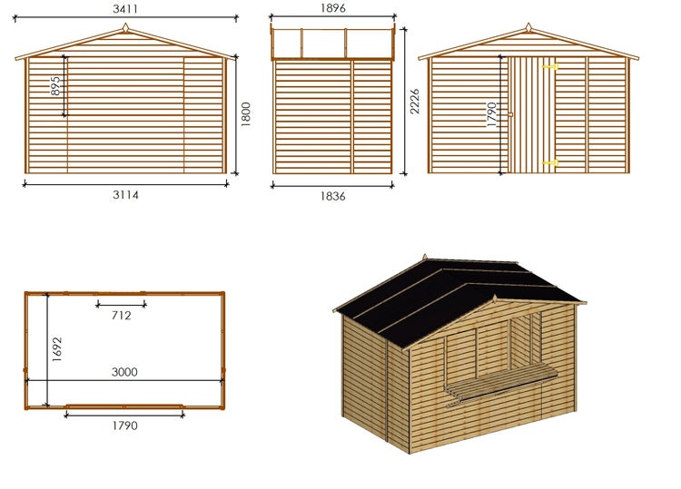Kiosk-Handelshaus 5,72m2 - 3,11x1,84m - 19mm