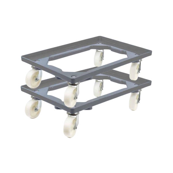PROREGAL SparSet 2x Transportroller für Euroboxen 60 x 40 cm mit Kunststoffräder Grau Offenes Deck 2 Lenkrollen und 2 Bockrollen Traglast 300 kg